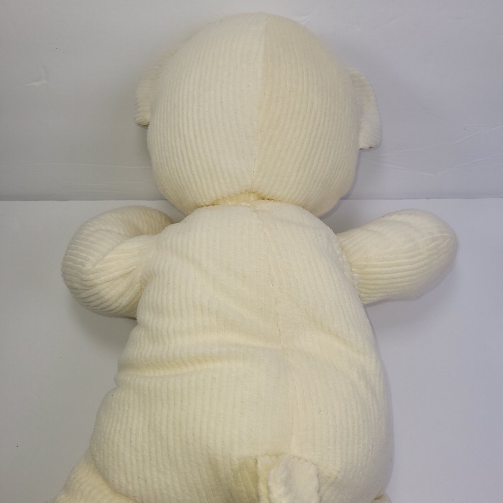 Corduroy Cream Light Brown Large Plush Teddy Pillow Feel Bear Floral Patches 20" - Picture 6 of 10